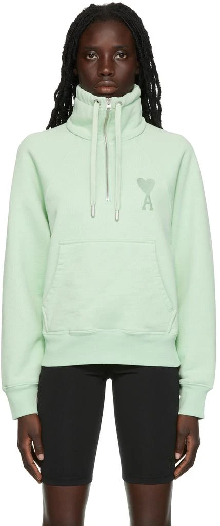 AMI Paris Green Ami de Cœur Half-Zip Sweatshirt 1