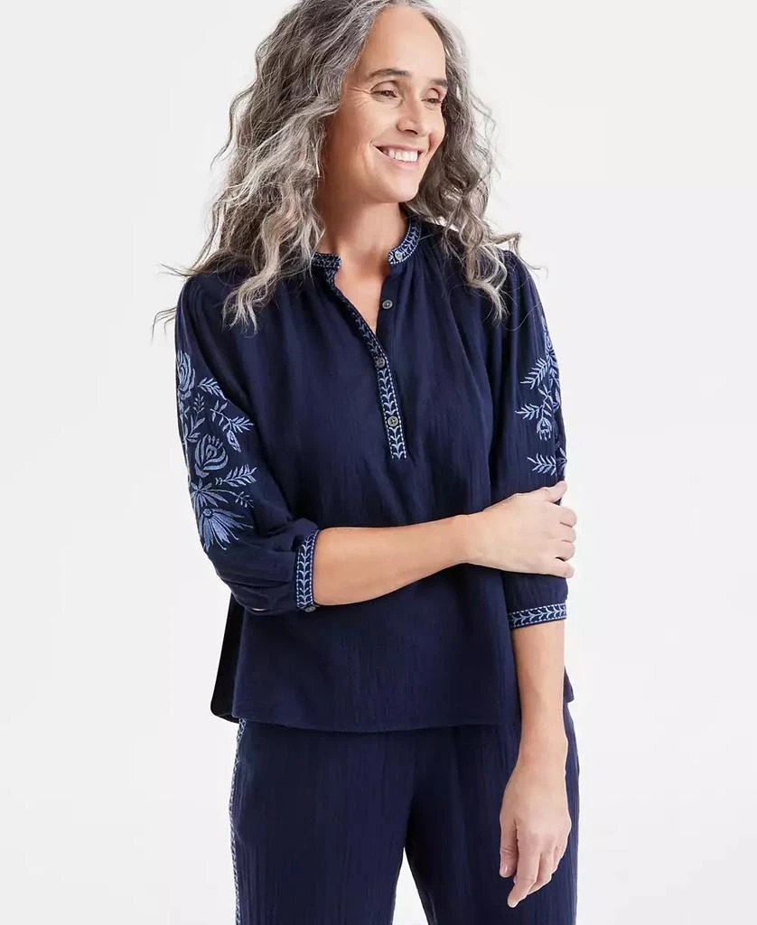 Style & Co Petite 3/4-Sleeve Embroidered Top, Exclusively at Macy's 1