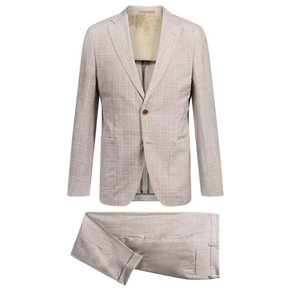 Hugo Boss Slim-fit suit in checked wool, silk and linen 1