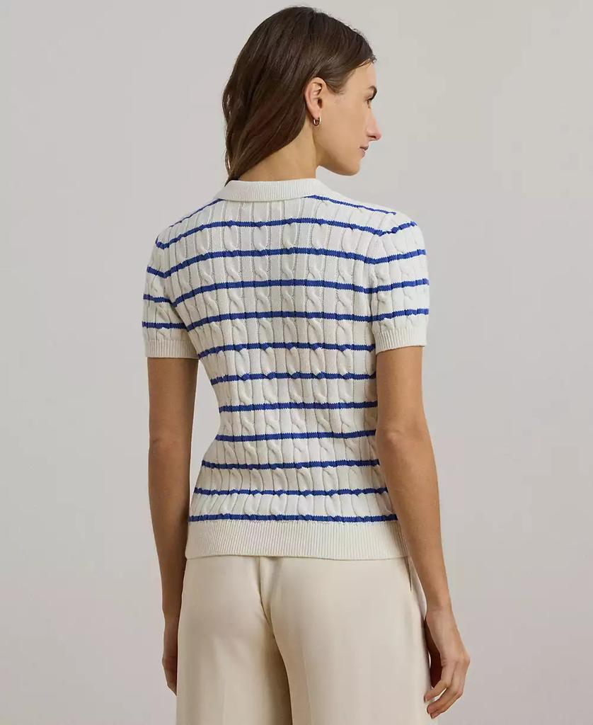 Ralph Lauren Women's Striped Cable-Knit Cotton Polo Sweater