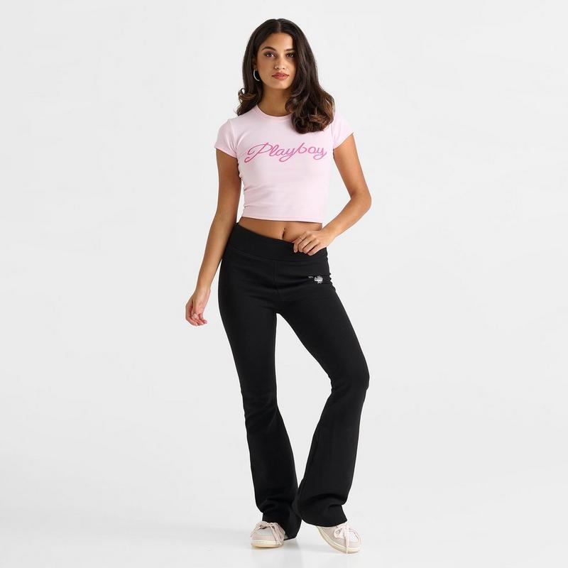 Playboy Women's Playboy Bunny Rhinestone Flare Pants