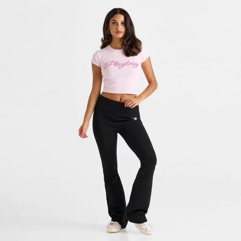 Playboy Women's Playboy Bunny Rhinestone Flare Pants 2