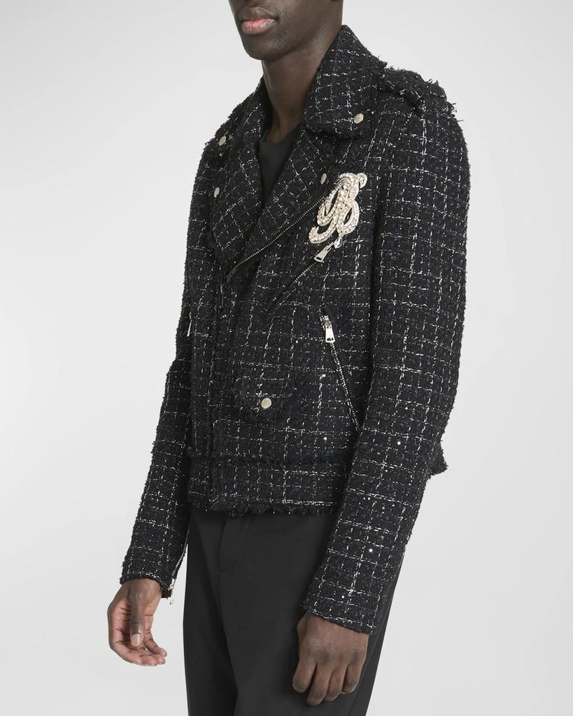 Balmain Men's Embroidered Tweed Biker Jacket 7