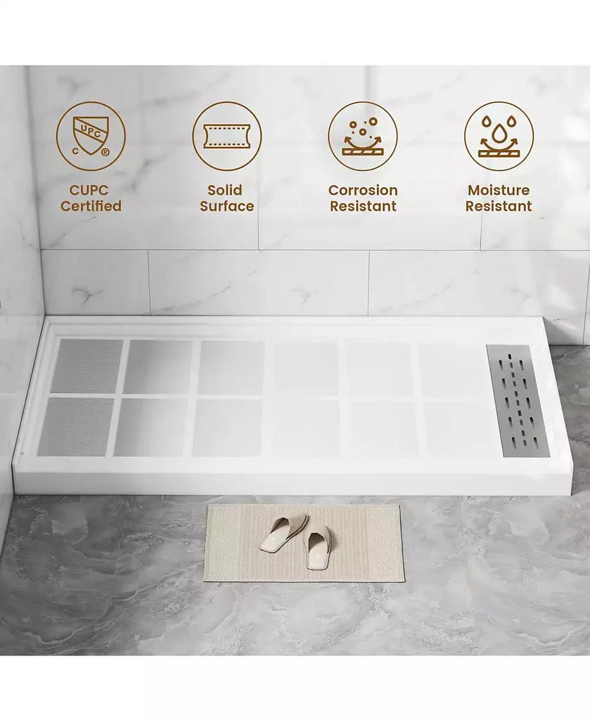 CASAINC 60"W X 32"D SMC Single Threshold Shower Base Anti-Slip Shower Pan, Drain Assembly 
Drain Cover Included 7