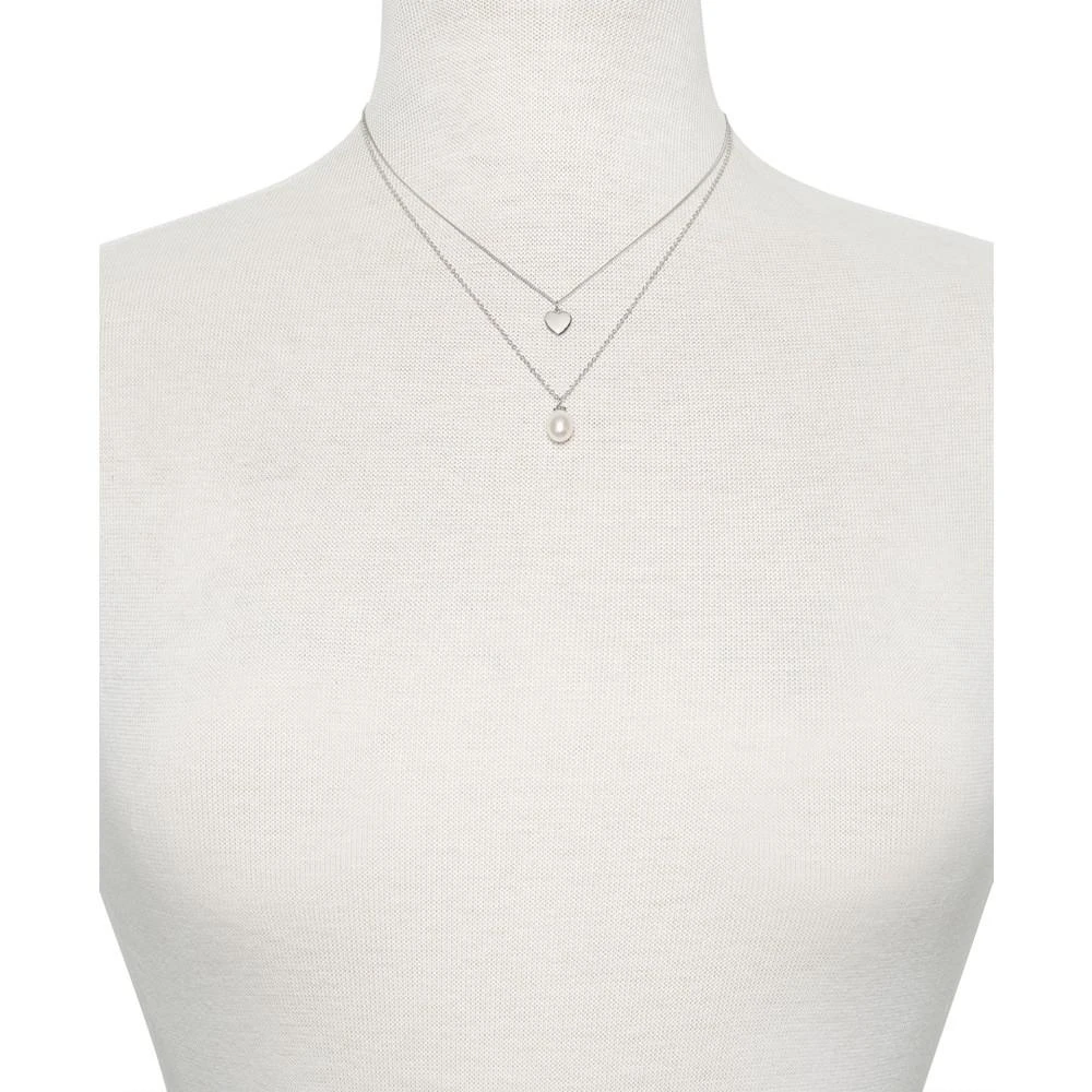Belle de Mer Cultured Freshwater Pearl (8mm) & Polished Heart Layered Necklace in Sterling Silver, 16" + 1" extender 2