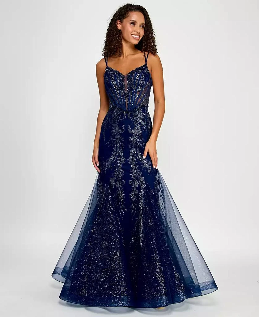Say Yes Juniors' Glitter Mesh Corset Gown, Created for Macy's 1