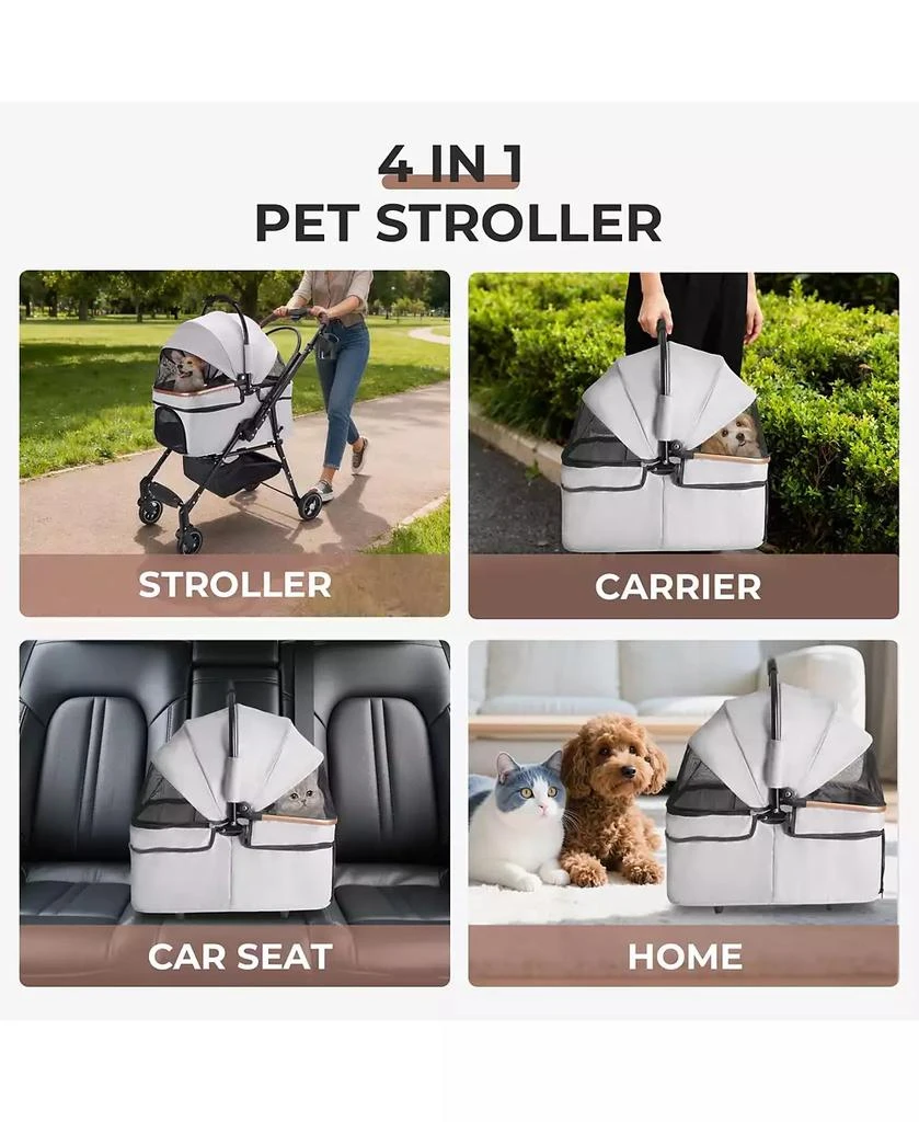 AOSTIRMOTOR All-Terrain Pet Stroller with 360° Rotating Wheels 
Detachable Carrier, 4-Wheel Foldable Travel System with Storage Bag 8