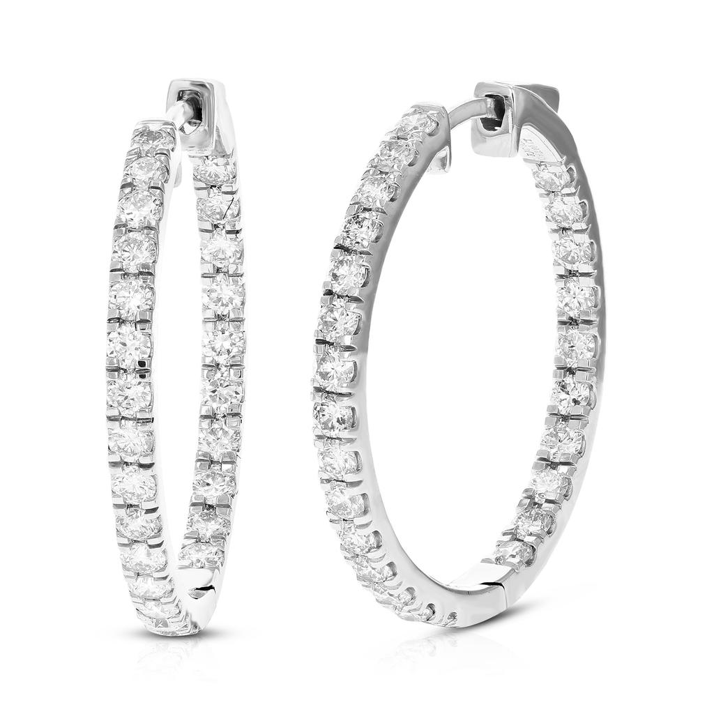 Vir Jewels 2 cttw Round Cut Lab Grown Diamond Hoop Earrings in .925 Sterling Silver Prong Set 3/4 Inch