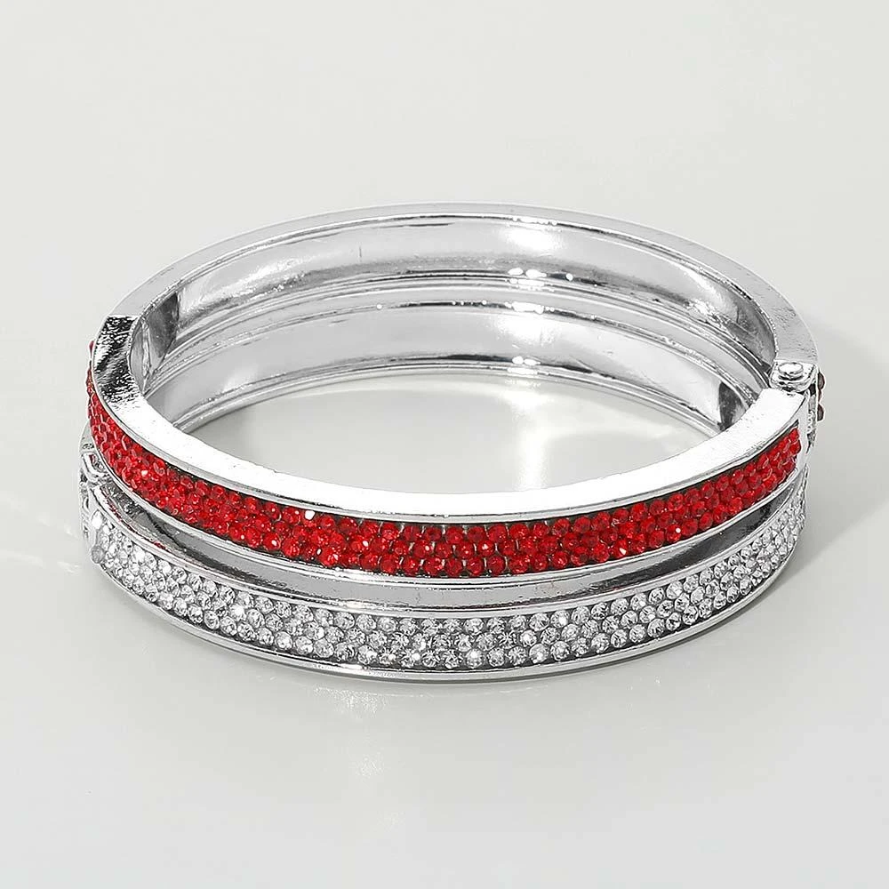 FASHNZFAB 2PCS - Rhinestone Studded Hinged Bangle Bracelets 2