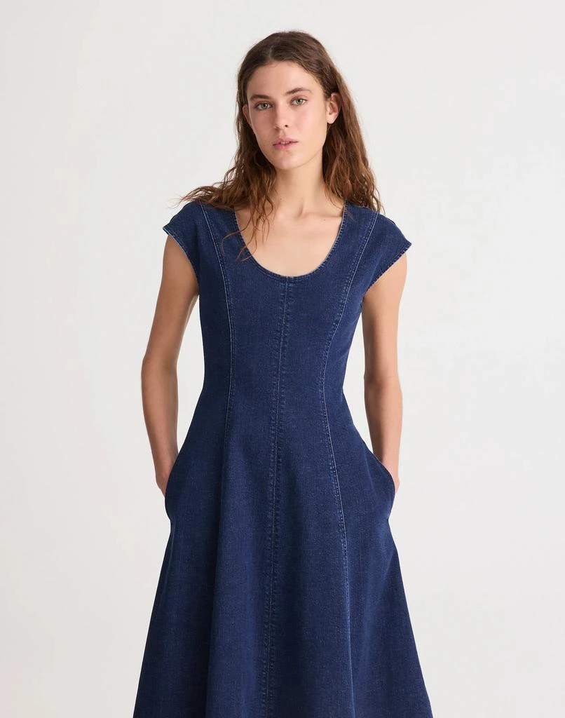Denim Seamed Scoopneck Midi Dress