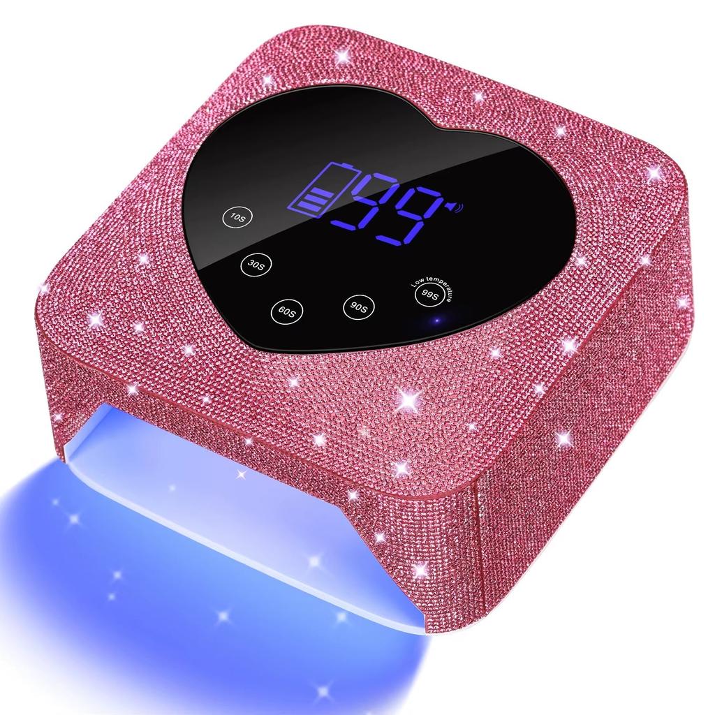 ERUULE 72W Cordless Rechargeable UV LED Nail Lamp with Rhinestone Heart Design for Manicure and Pedicure Tools