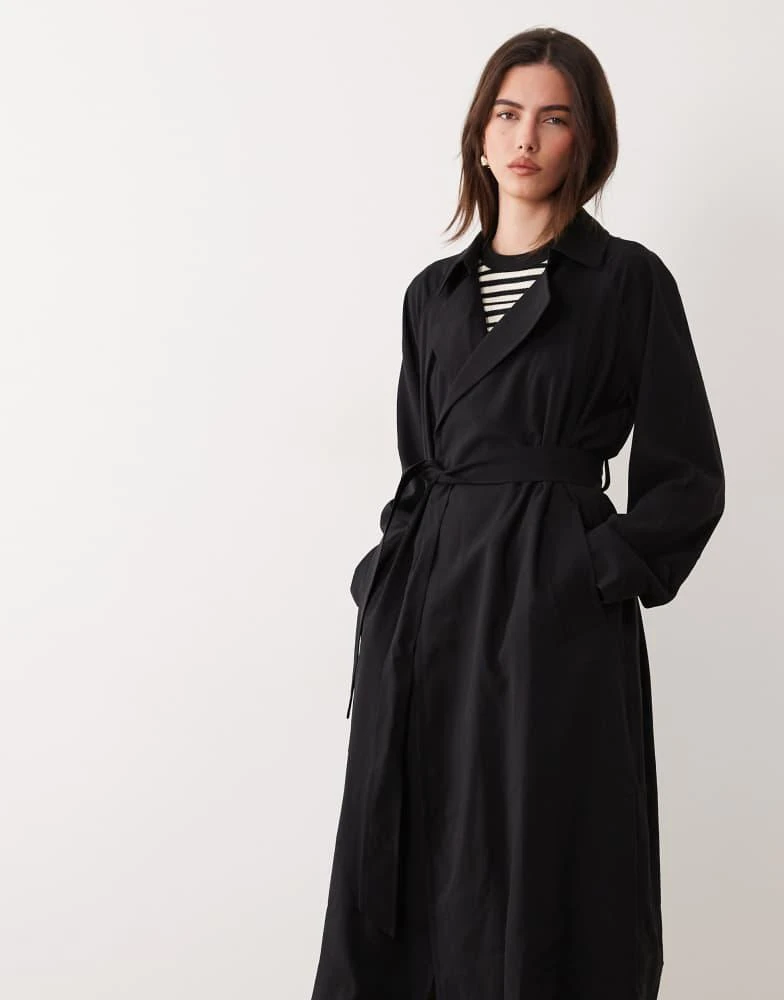ASOS ASOS DESIGN soft longline trench in black 2