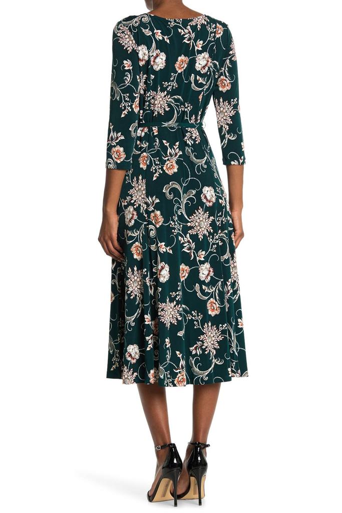Nina Leonard Floral Scoop Neck Midi Dress