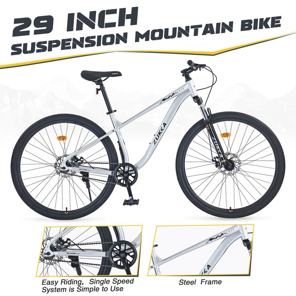 Streamdale Furniture Streamdale 29 Inch Wheels Single Speed Mountain Bike, for Men Women Boys and Girls, Front Suspension,Steel Frame