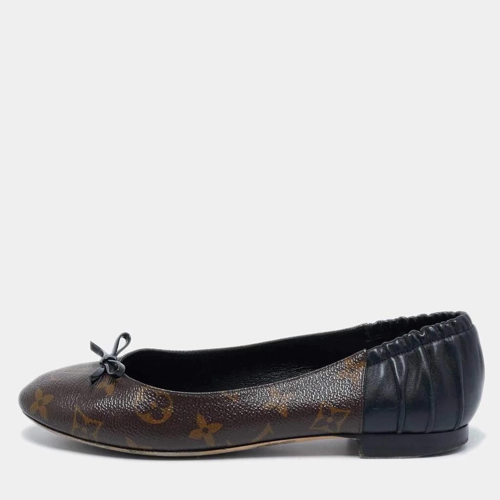 Louis Vuitton Louis Vuitton Black Leather and Monogram Canvas Joy Ballet Flats Size 36 1