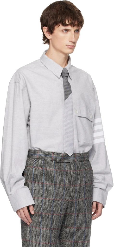 Thom Browne Gray Woven Flannel 4-Bar Oversized Shirt 2