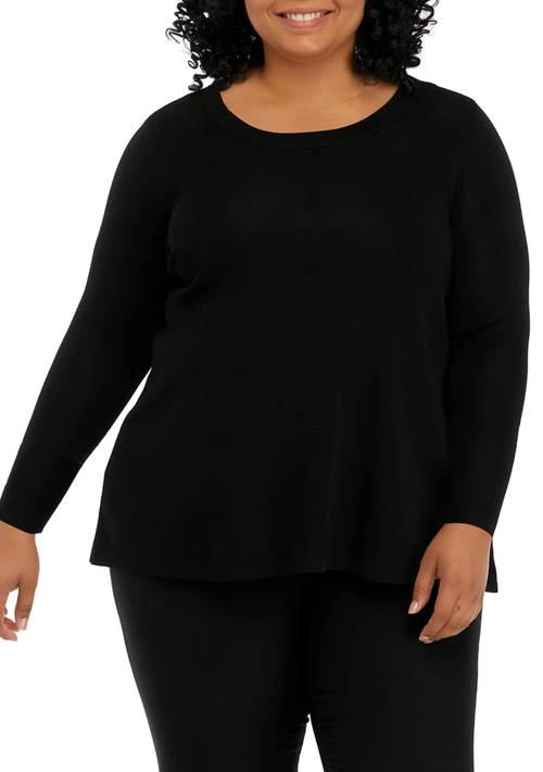 Anne Klein Klein Plus Size Long Sleeve Shark Bite Sweater 1