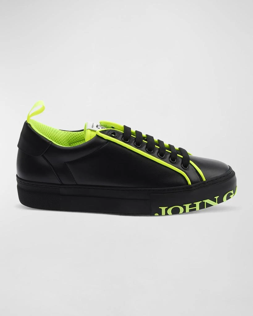 John Galliano Paris Men's Neon Logo Leather Low-Top Sneakers, Black 1