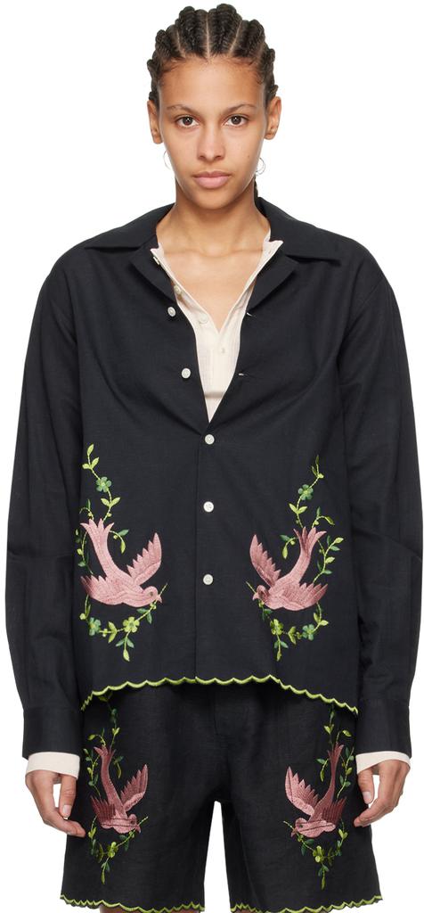 Bode Black Rosefinch Shirt