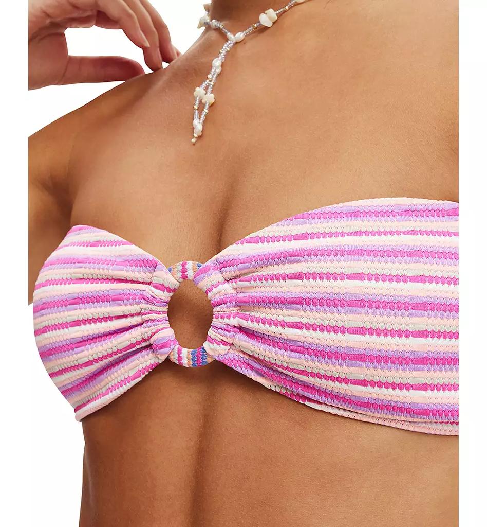 Cotton On Women
s Striped Ring-Front Bandeau Bikini Top