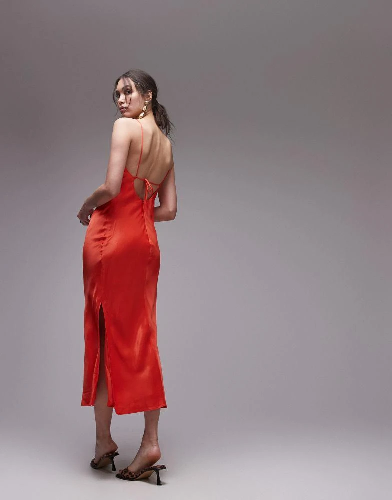 Topshop Topshop cowl neck scoop back midi dress in red 4