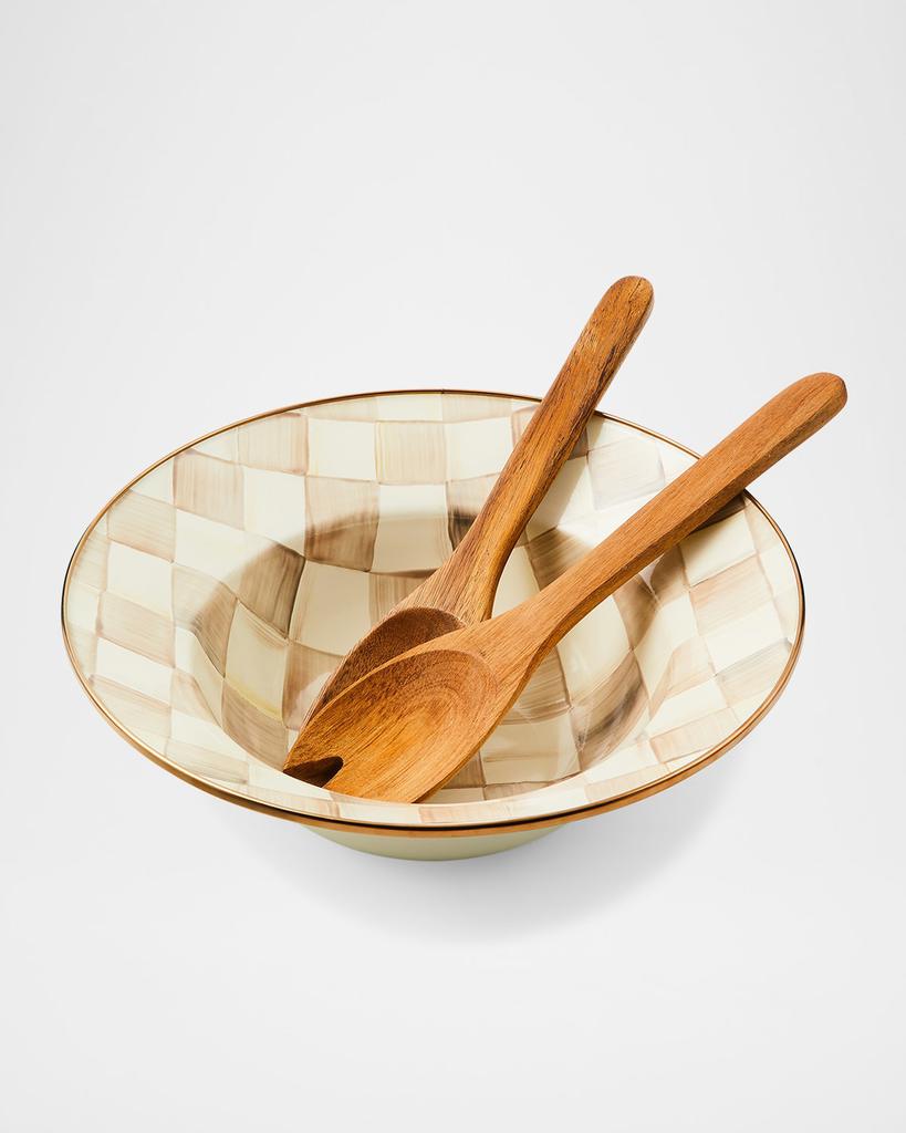 MacKenzie-Childs Mocha Check Salad Serving Set