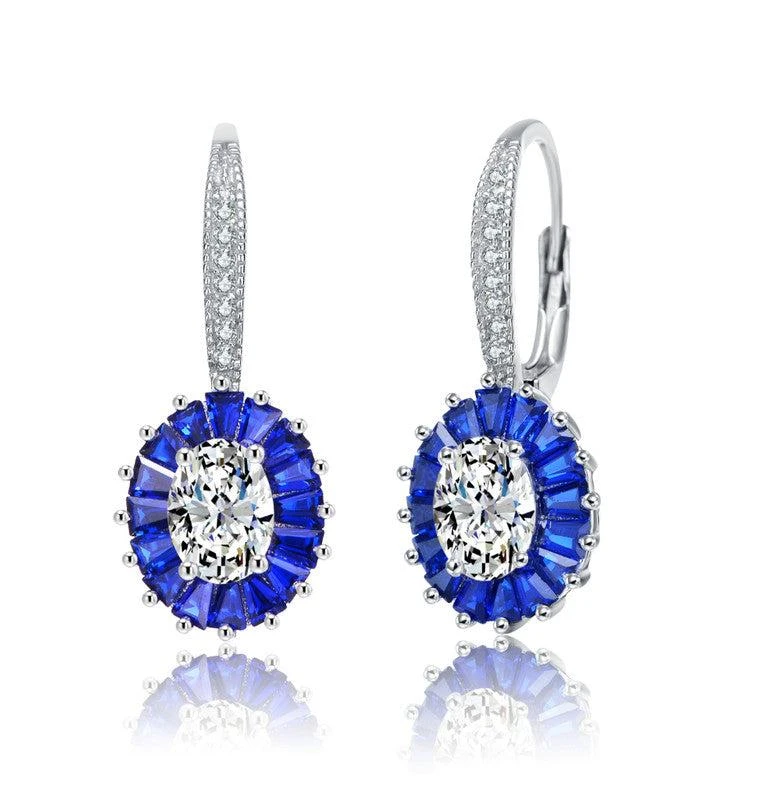 Genevive GENEVIVE Sterling Silver Sapphire Cubic Zirconia Leverback Earrings
