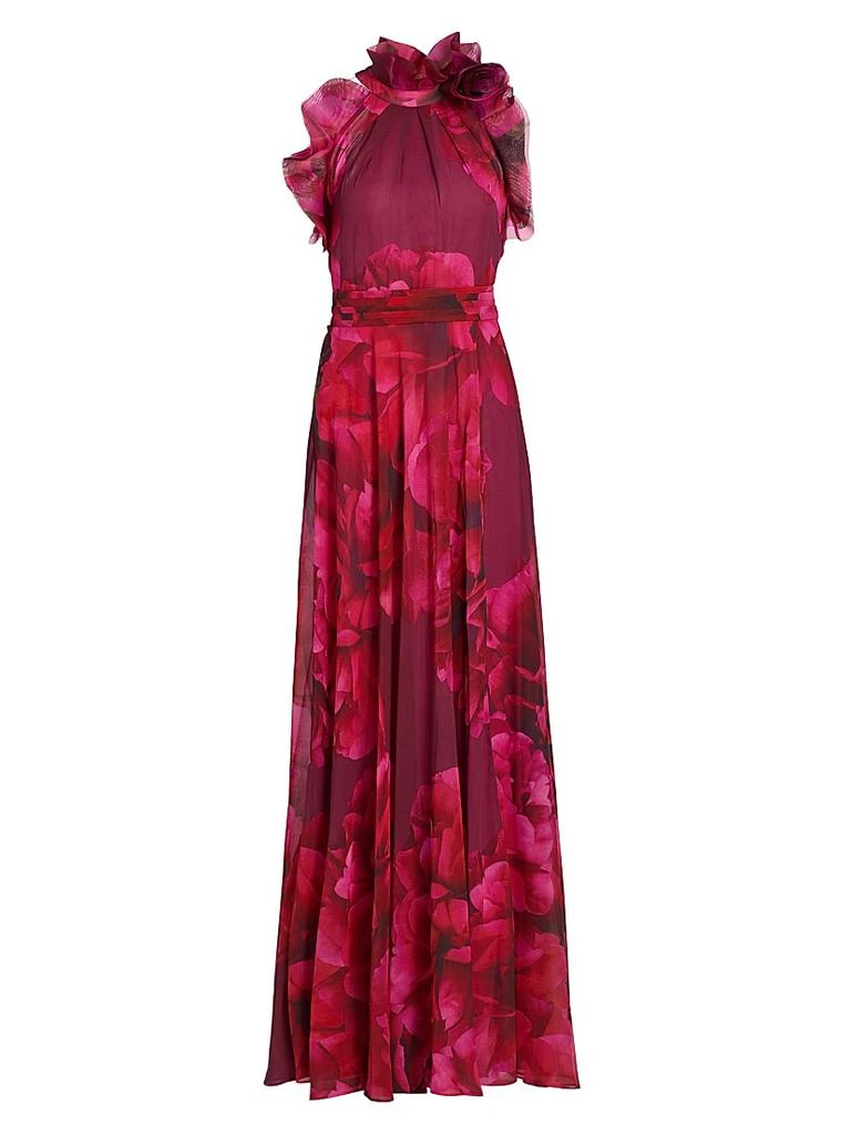 Teri Jon Ruffled Floral Chiffon Organza Halterneck Gown - Dresses & Skirts  - Free Shipping - BeyondStyle