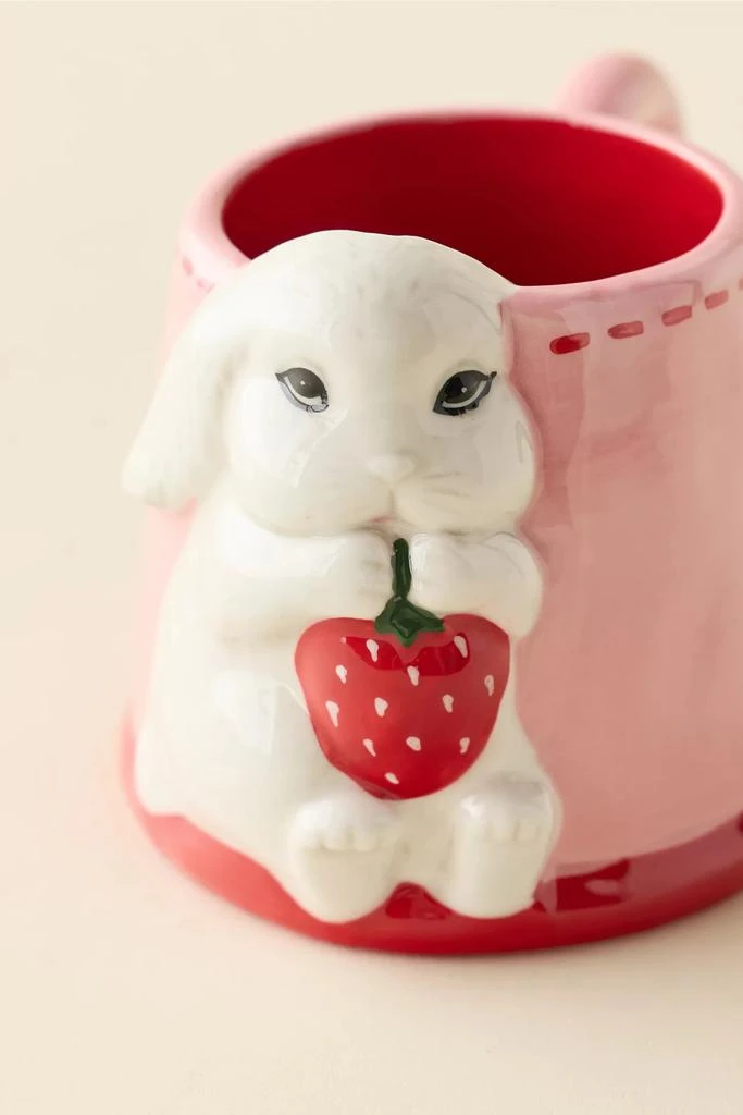 Urban Outfitters Strawberry Bunny Sculpted Ceramic Mug 3