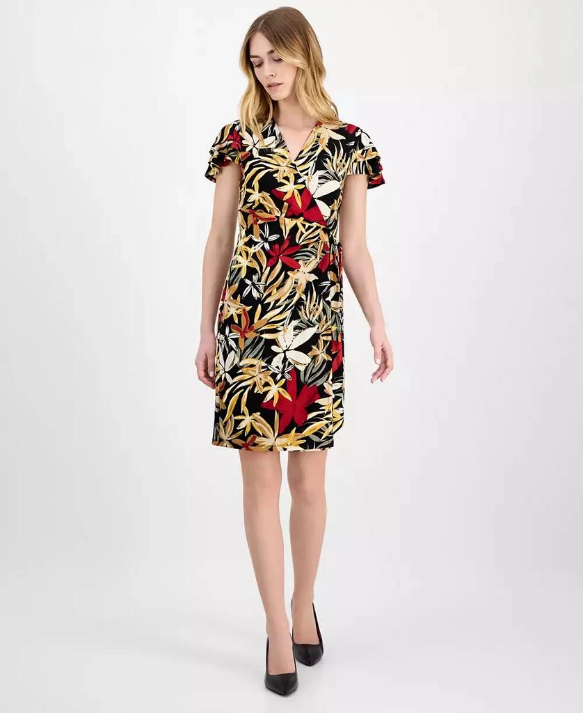 Anne Klein Women's Floral-Print Flutter-Sleeve Classic Wrap Dress - Free  Shipping - BeyondStyle