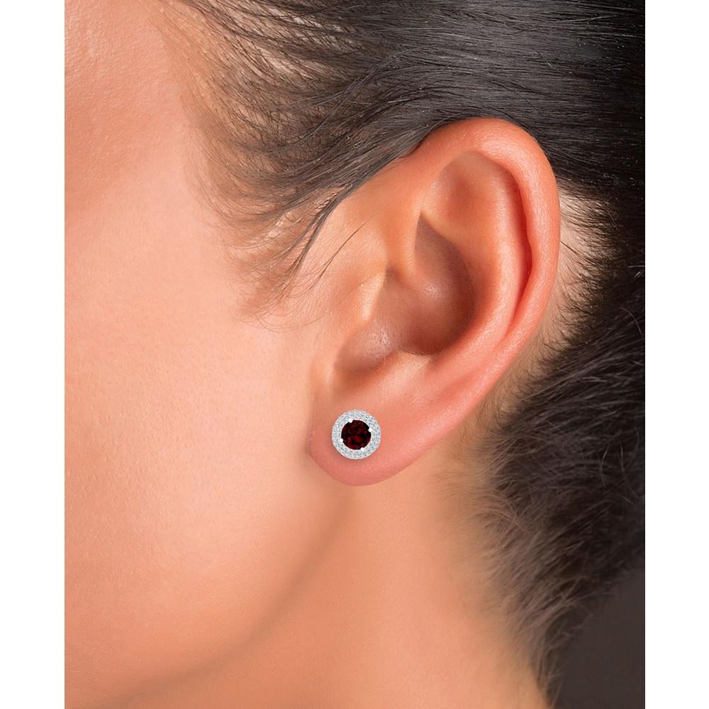 Macy's 2-Pc. Set Garnet (3-7/8 ct. t.w.) & Lab-Grown White Sapphire (1 ct. t.w.) Halo Pendant Necklace & Matching Stud Earrings in Sterling Silver