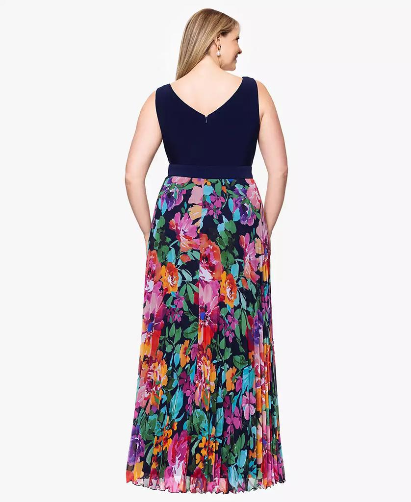 XSCAPE Plus Size V-Neck Sleeveless Printed-Skirt Gown
