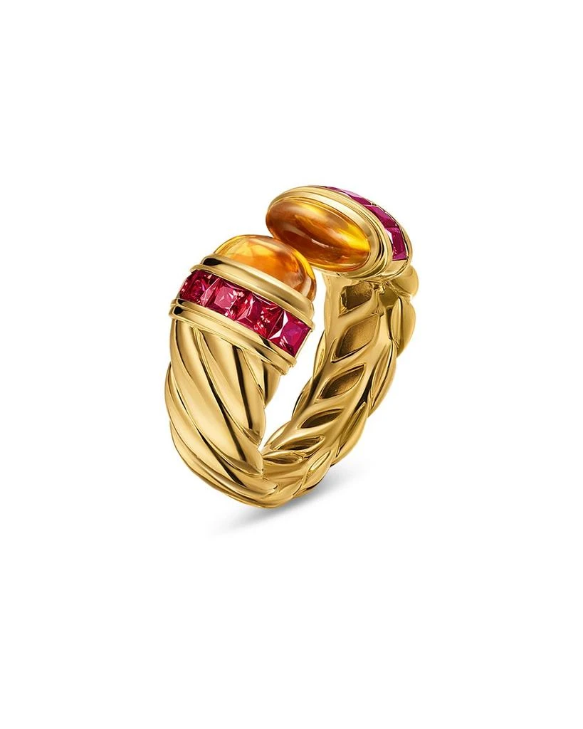 David Yurman Sculpted Cable Open Cocktail Ring in 18K Yellow Gold with Madeira Citrine and Rubellites, 12.4mm 2
