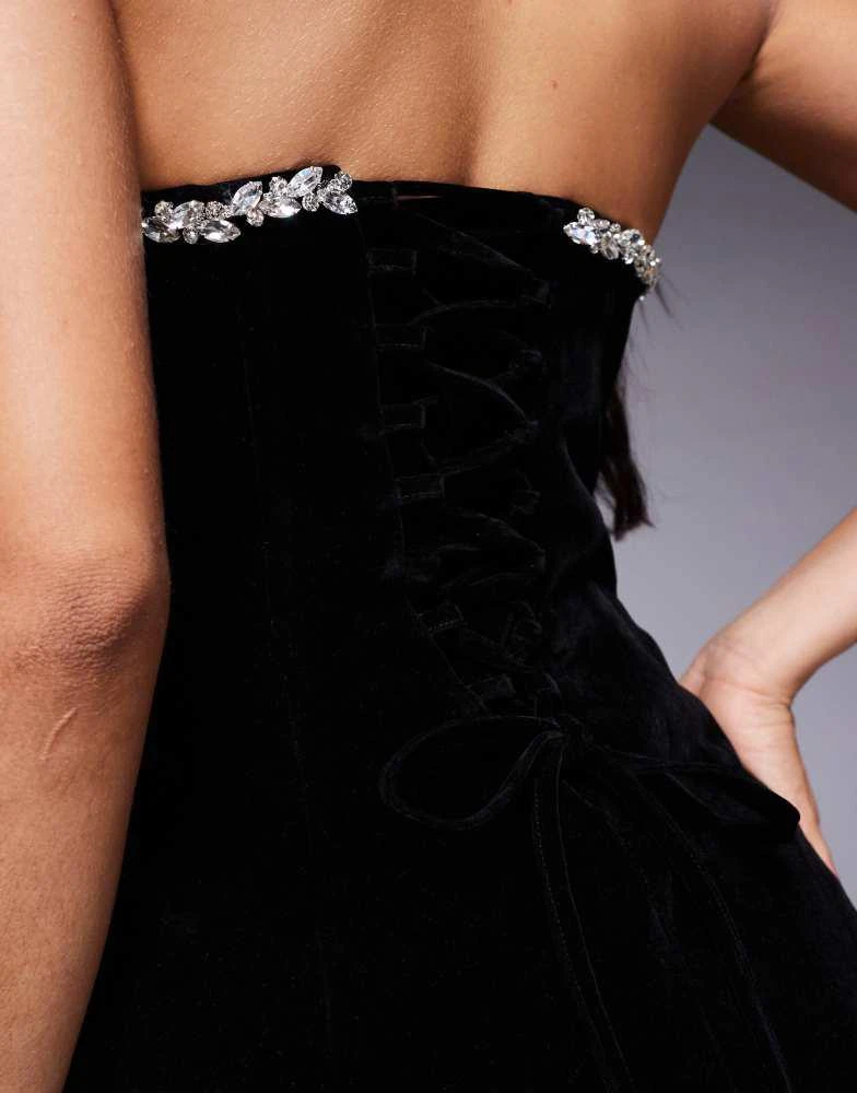black velvet diamante mini dress Tiffy Diamante Bow Accent Mini Dress Black main image 1