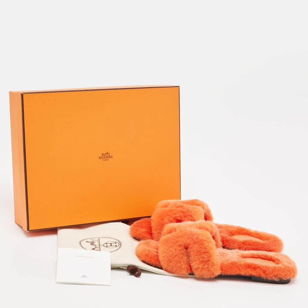 Hermes Hermes Orange Shearling Fur Oran Flat Slides Size 37.5 9