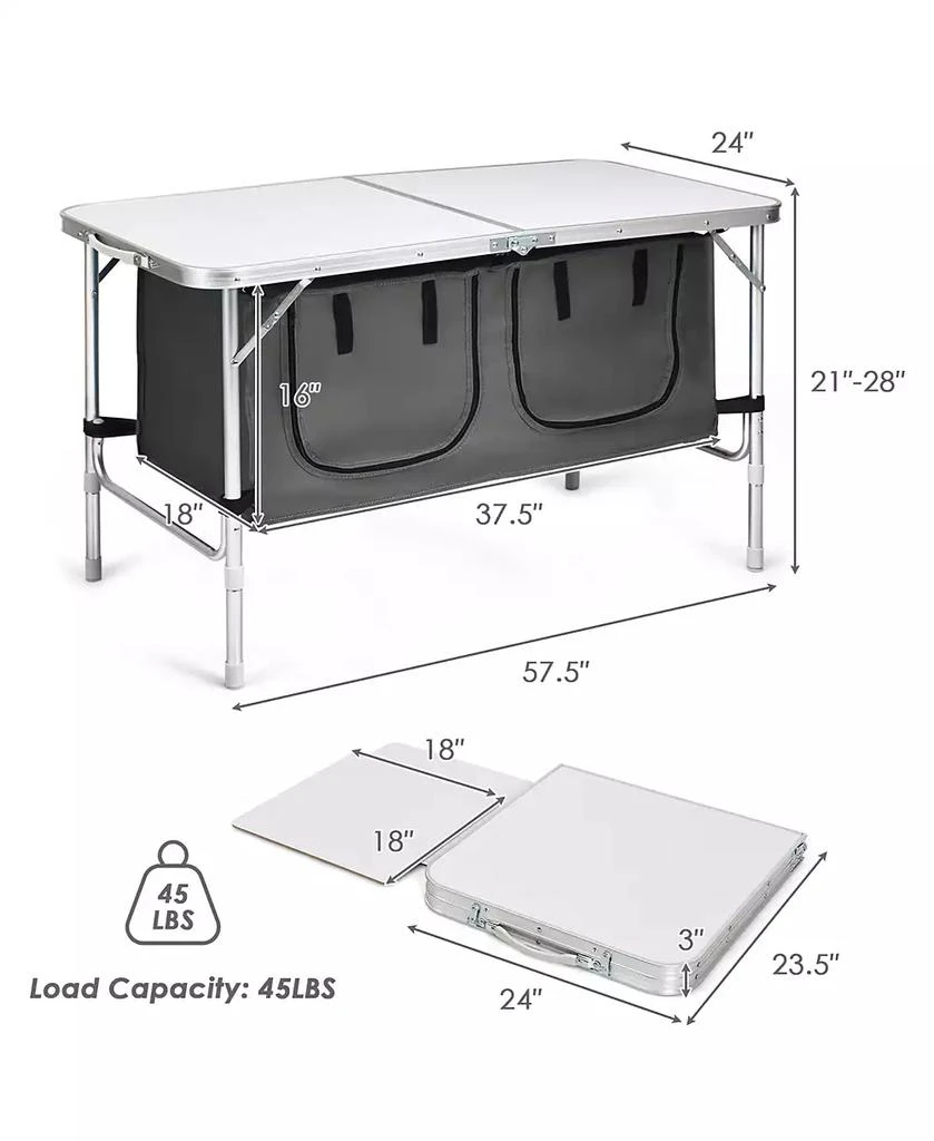 Costway Adjustable Camping Table Aluminum w/ Storage Organizer 4