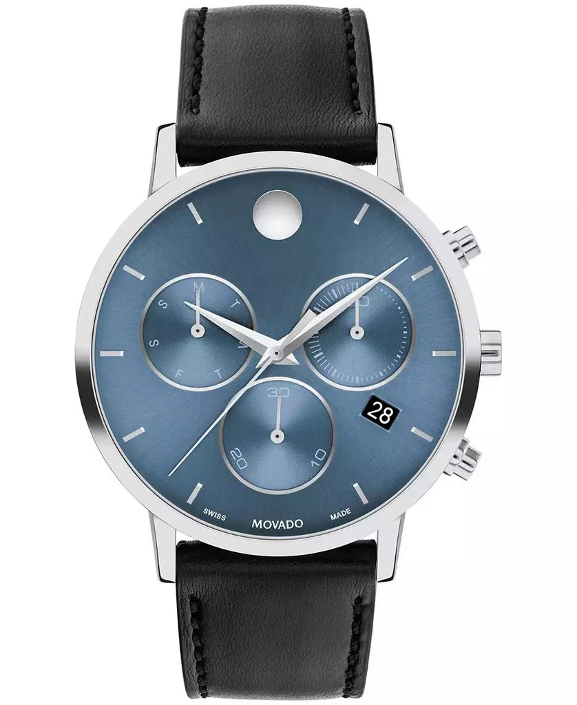 Movado Men's Museum Classic Swiss Quartz Chrono Black Leather Watch 42mm 1