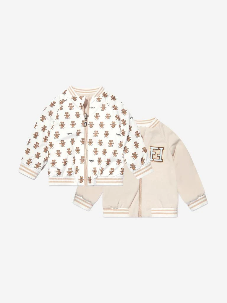 Fendi Kids Fendi Baby Reversible Bear Zip Up in White 1