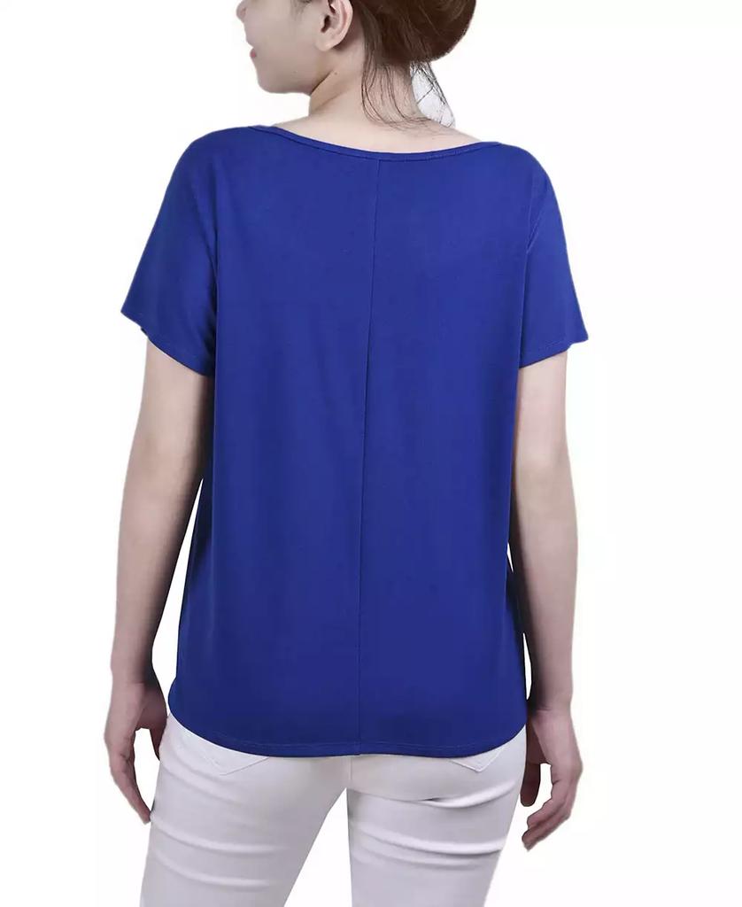 NY Collection Petite Short Sleeve Knit Top with Hardware
