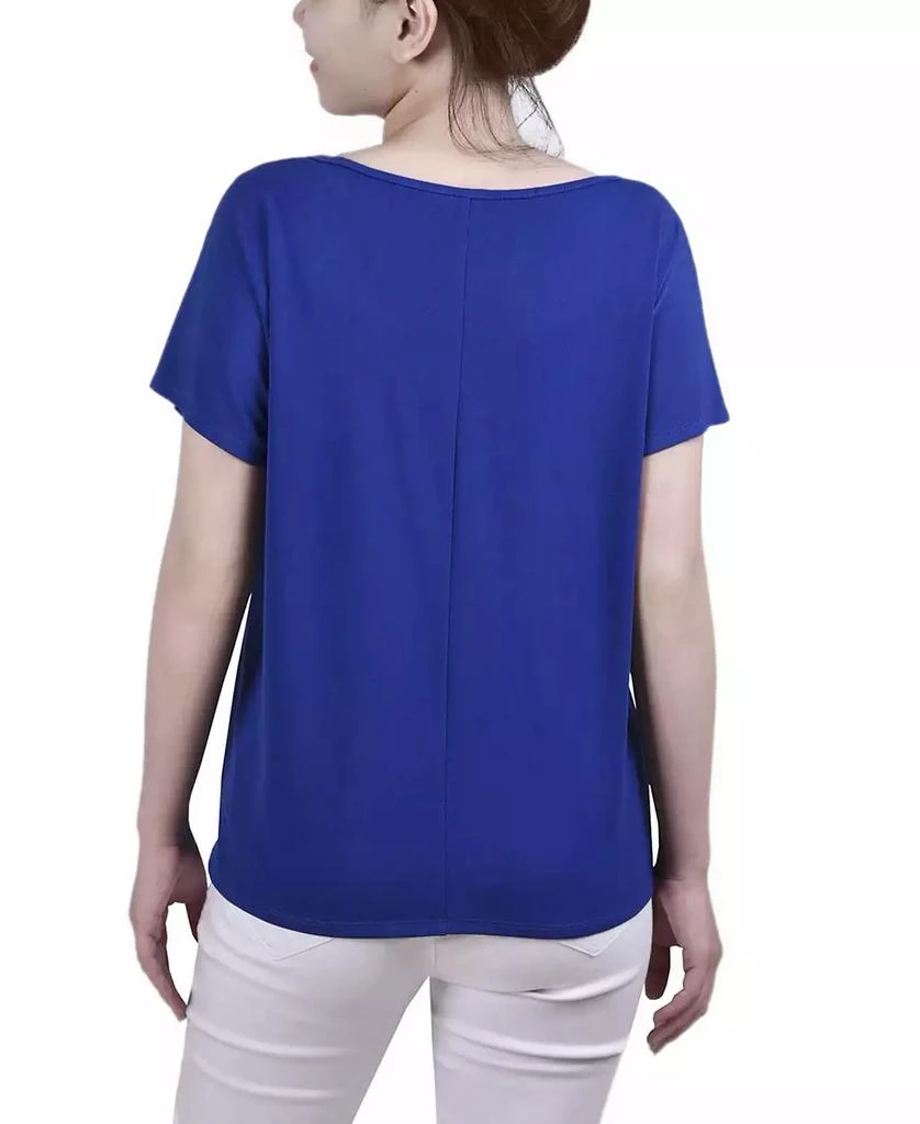 NY Collection Petite Short Sleeve Knit Top with Hardware 2
