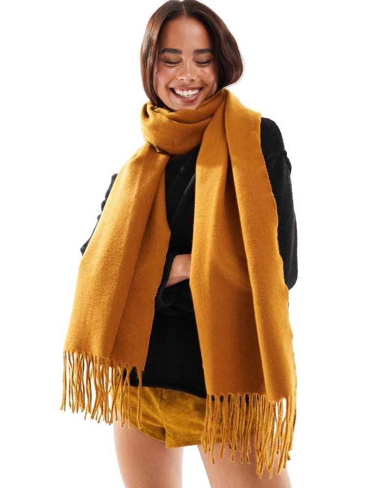ASOS ASOS DESIGN supersoft scarf with tassels in mustard yellow 3