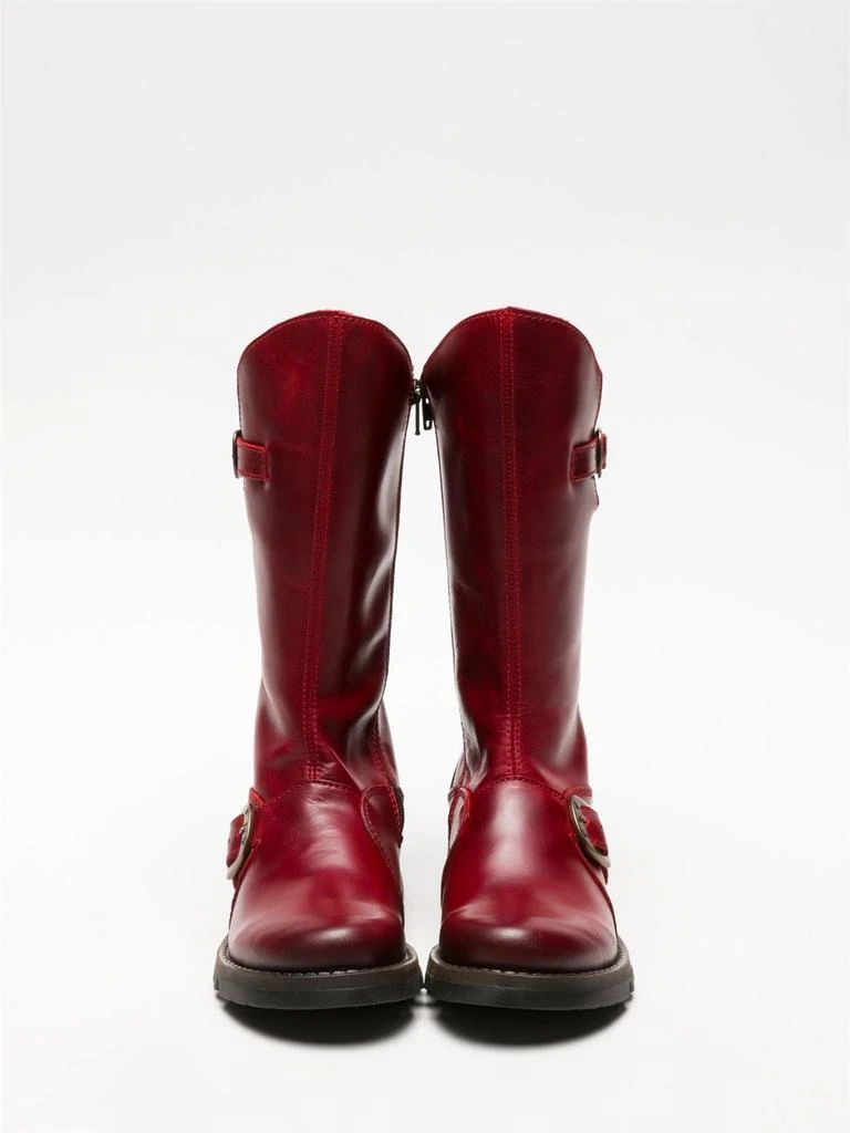FLY London Fly London Womens Red MES 2 Wedge Heel Buckle Mid-Calf Leather Zip Platform Boots 4