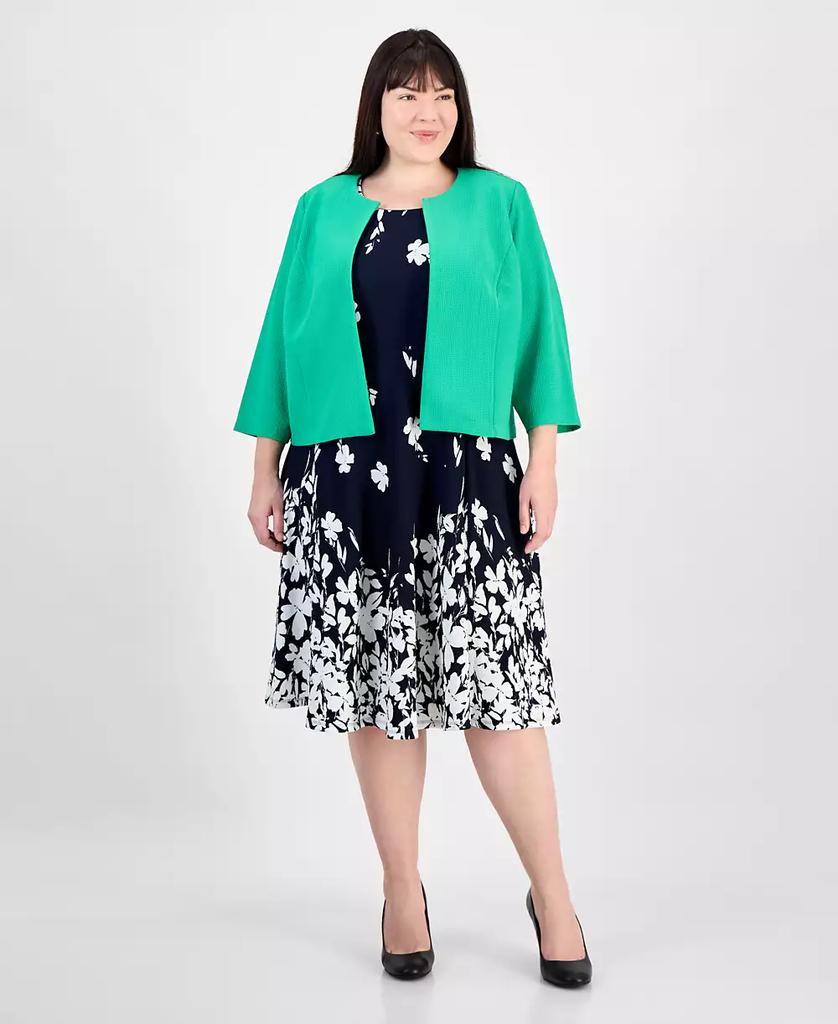 Sandra Darren Plus Size Floral-Print Textured 2-Pc. Jacket Dress