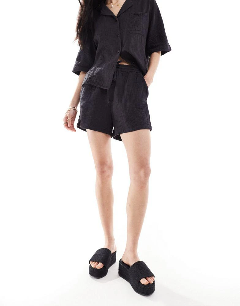 ONLY ONLY cheesecloth shorts co-ord in wash black 1