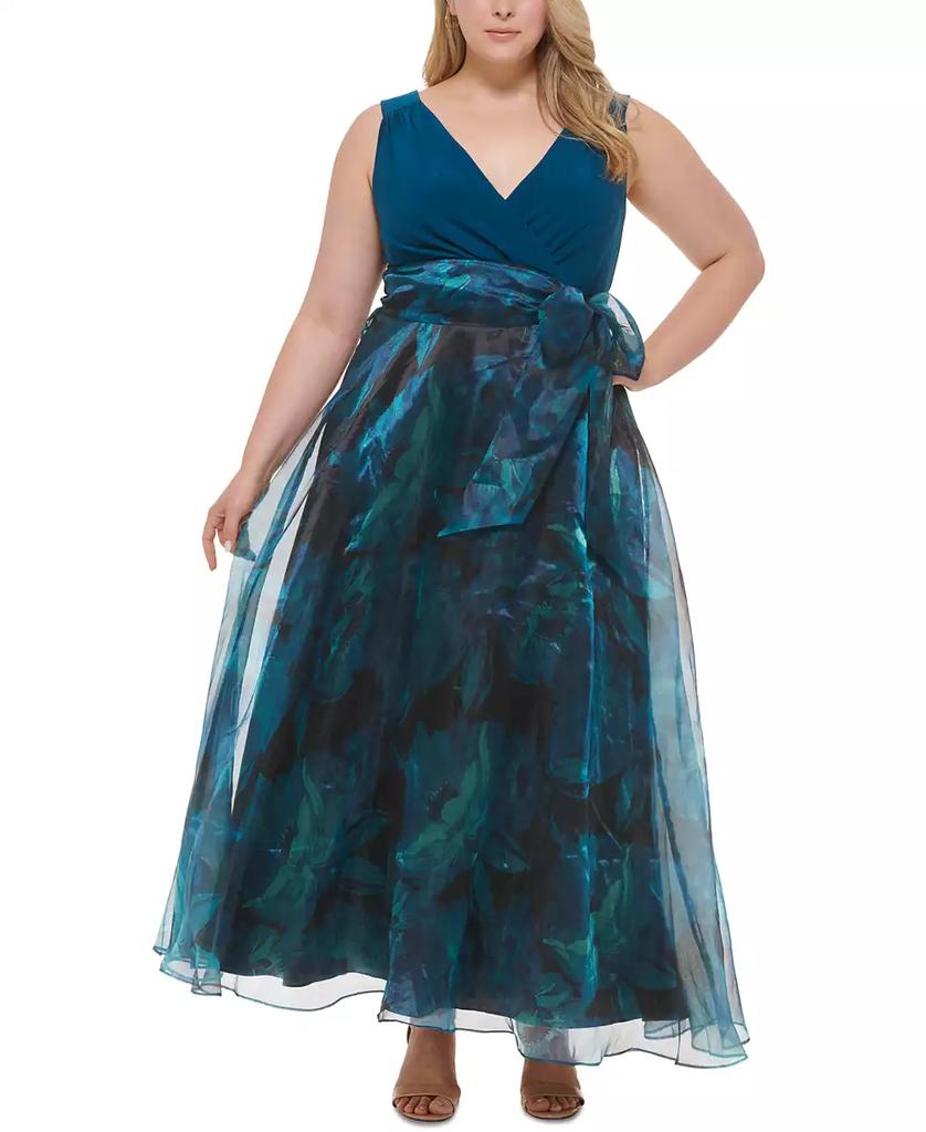 Eliza J Plus Size Bow-Front V-Neck Sleeveless Organza Gown