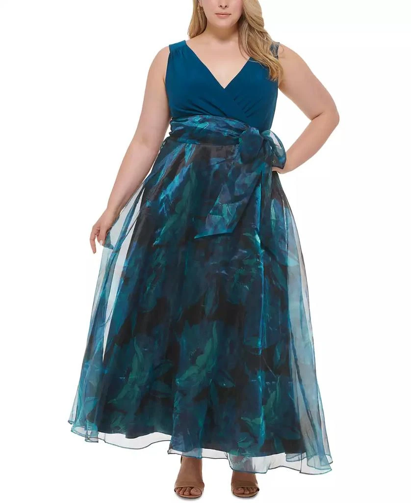 Eliza J Plus Size Bow-Front V-Neck Sleeveless Organza Gown 1