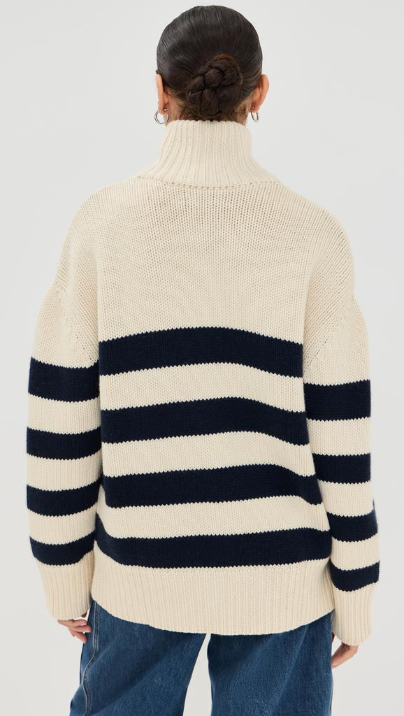 Brandon Maxwell Zip Front Striped Knit Cardigan