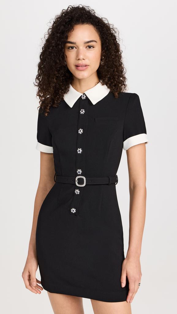 Self Portrait Black Crepe Contrast Mini Dress