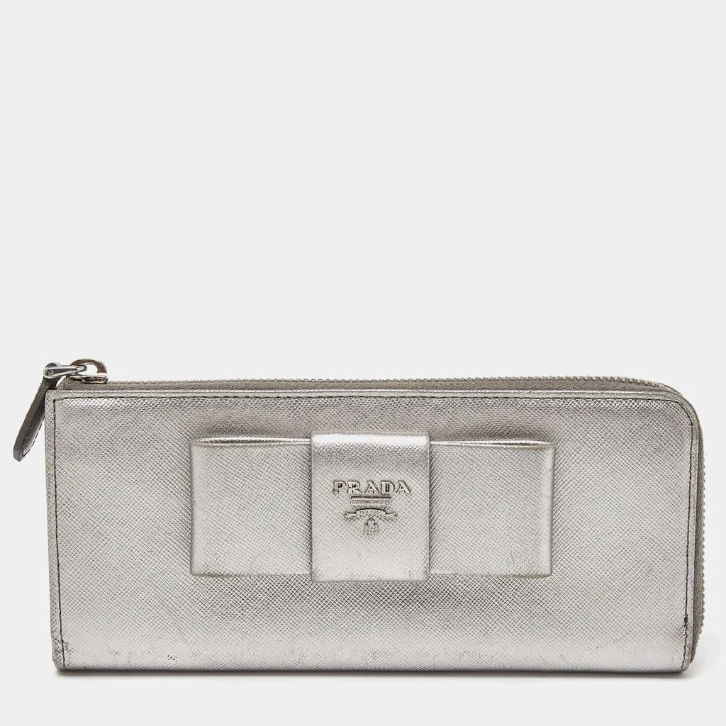 Prada Prada Silver Saffiano Lux Leather Zip Around Wallet 1