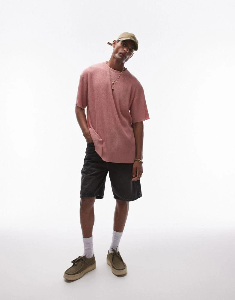 Topman Topman oversize fit slub plisse t-shirt in pink 3